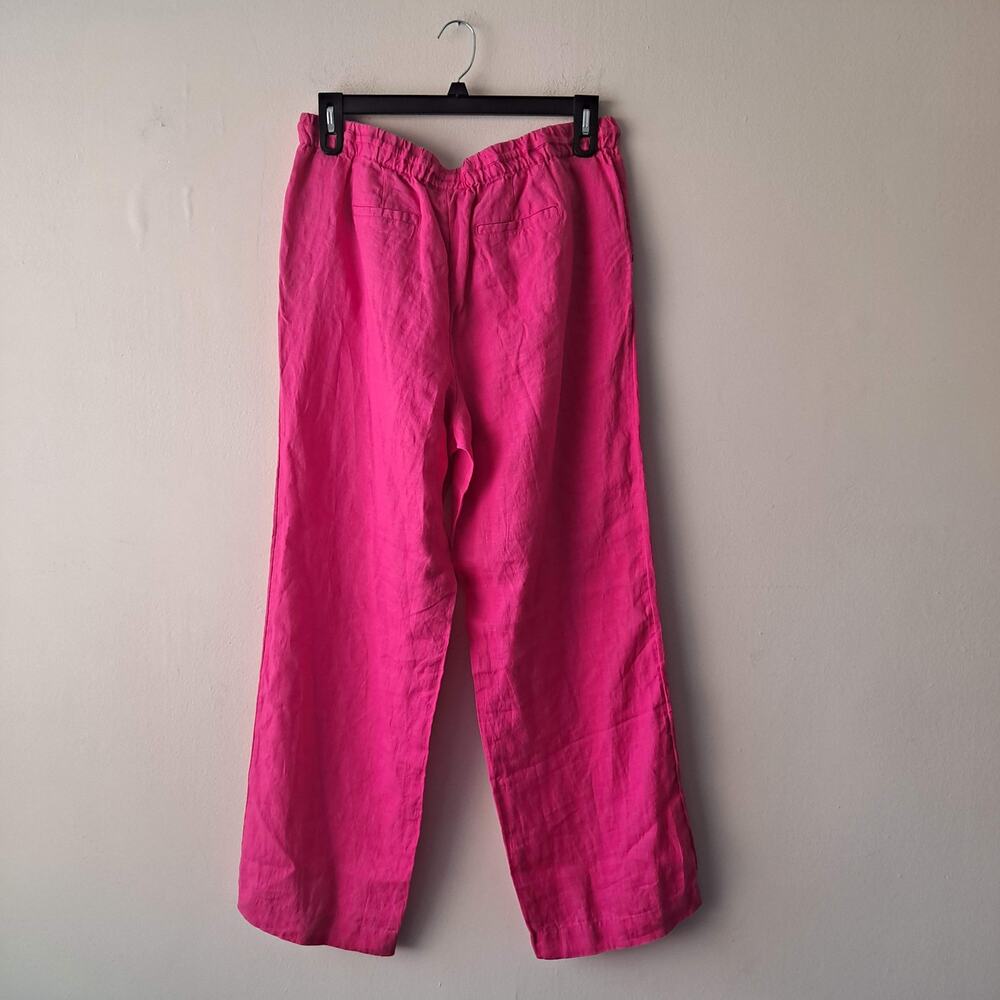 Charter Club Pink Luxury Elastic Waist Wide Leg Linen Pants w Drawstrings - L - Picture 4 of 13
